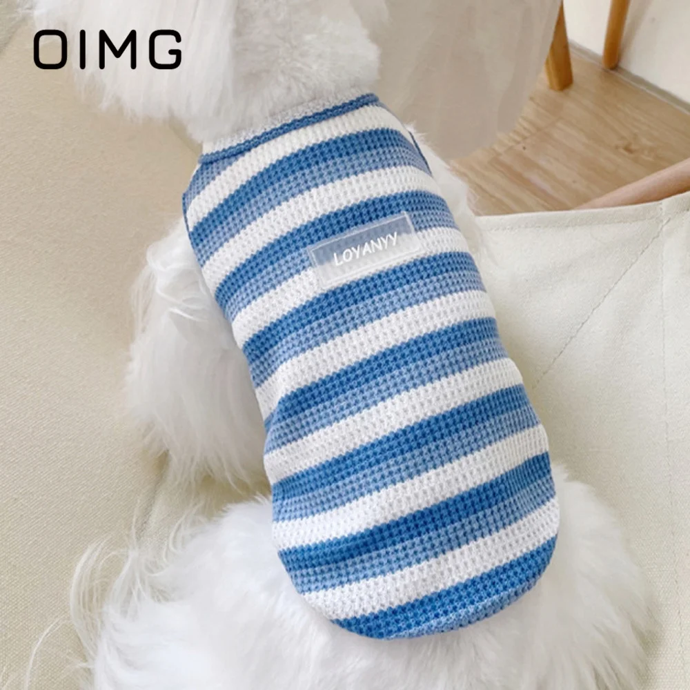 

OIMG WALF CHECKS Striped Vest For Teddy Bichon Schnauzer Spring Summer Pet Clothes Fashionable Simple Cat Dog Sleeveless T-shirt