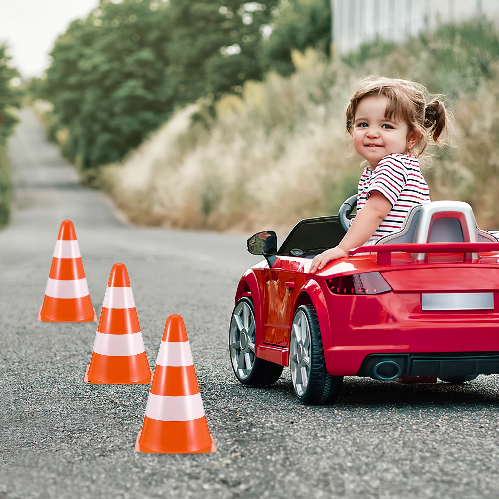 6 قطع من مخاريط المرور: حاجز أمان على الطرق لإدارة حركة المرور في البناء، مخاريط بلاستيكية محمولة عالية الوضوح لوقوف السيارات
