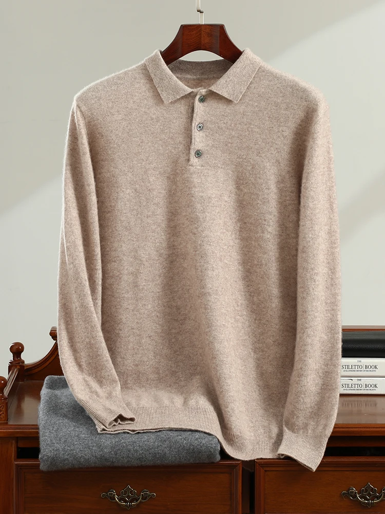 Fimora Men Cashmere Polo Pullover 100% Cashmere Knitwear Autumn Winter Smart Casual Basic Cashmere Sweater High Quality Tops