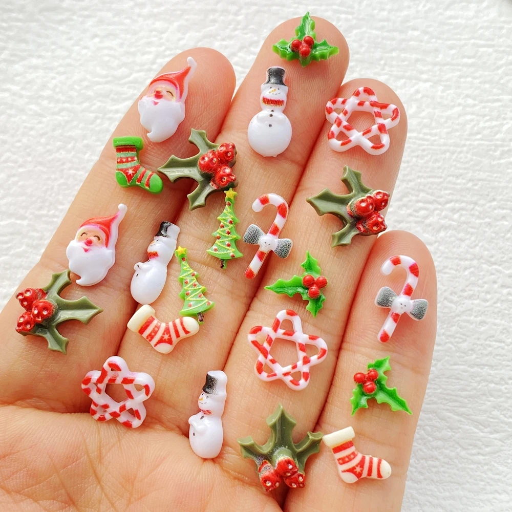 50Pcs Mixed Nail Art Resin Christmas Socks, Trees, Snowmen, Series Charms Rhinestones DIY Craft For Nail 3D Decorations Jewelry