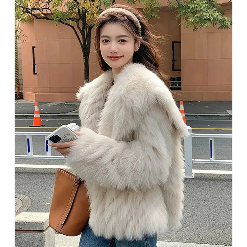 Senhoras coreanas moda pele do falso outwear outono inverno feminino cor sólida casaco de pele 2025 feminino high-end mangas compridas jaqueta de pelúcia