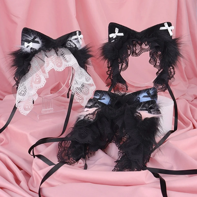 E15f Plüschpelzkatzen Ohrhaarband süße Lolitas Kopfbedeckung Halloween Cosplay Kostüm