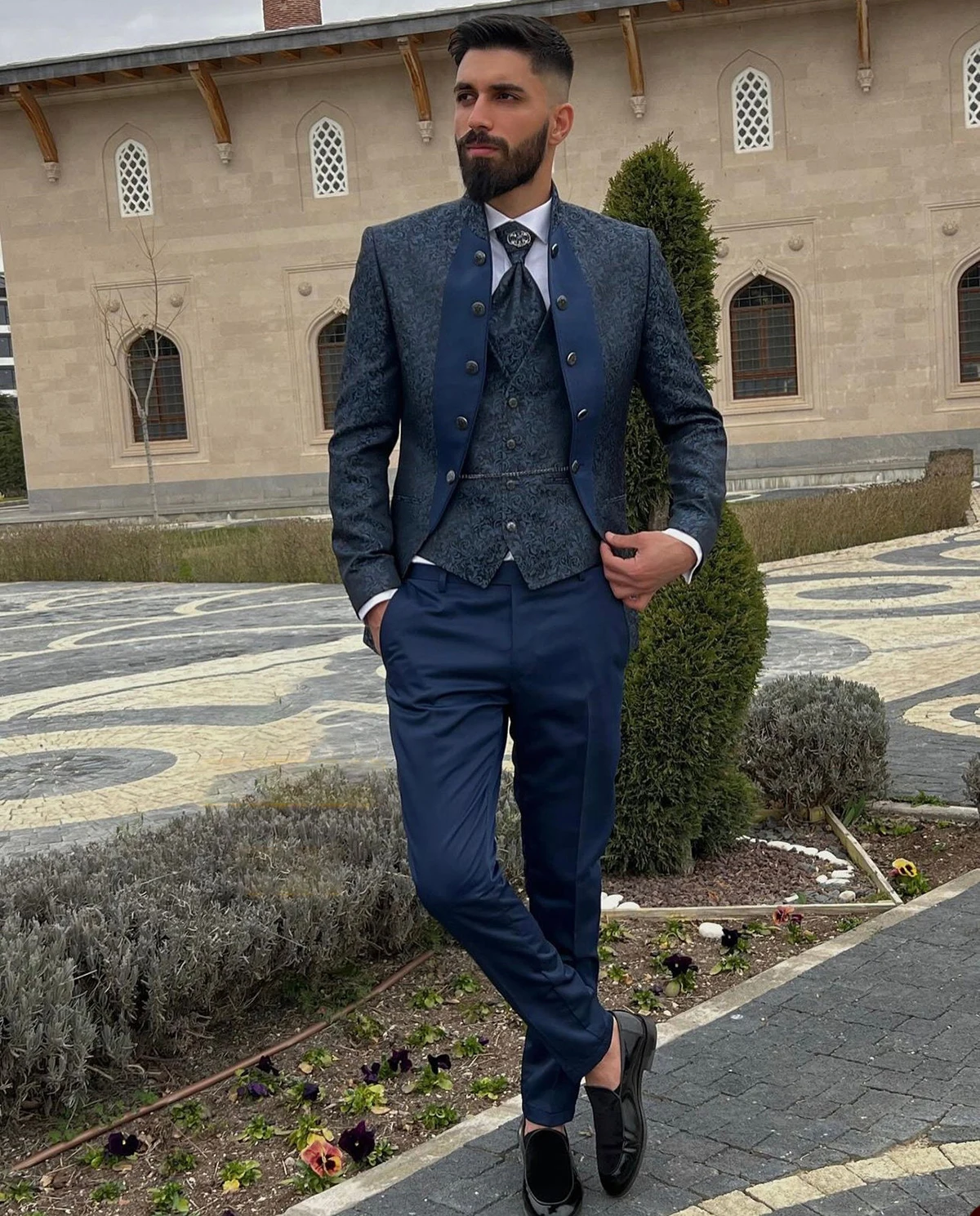 Costumes de mariage formels vintage pour hommes, vêtements de marié, ensemble d\'affaires à revers pointu, blazer et pantalon en émail personnalisés,