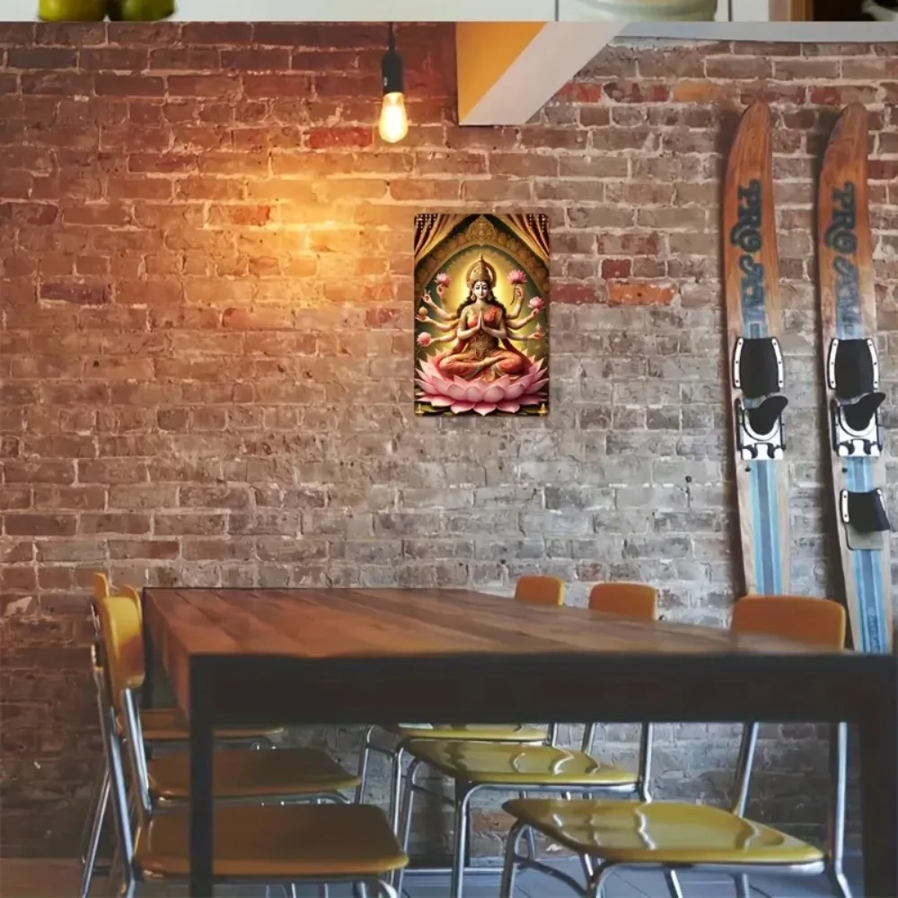 Four-Arm Lotus Goddess Metal Wall Art, Aluminum Decorative Plaque for Home Restaurant Bar