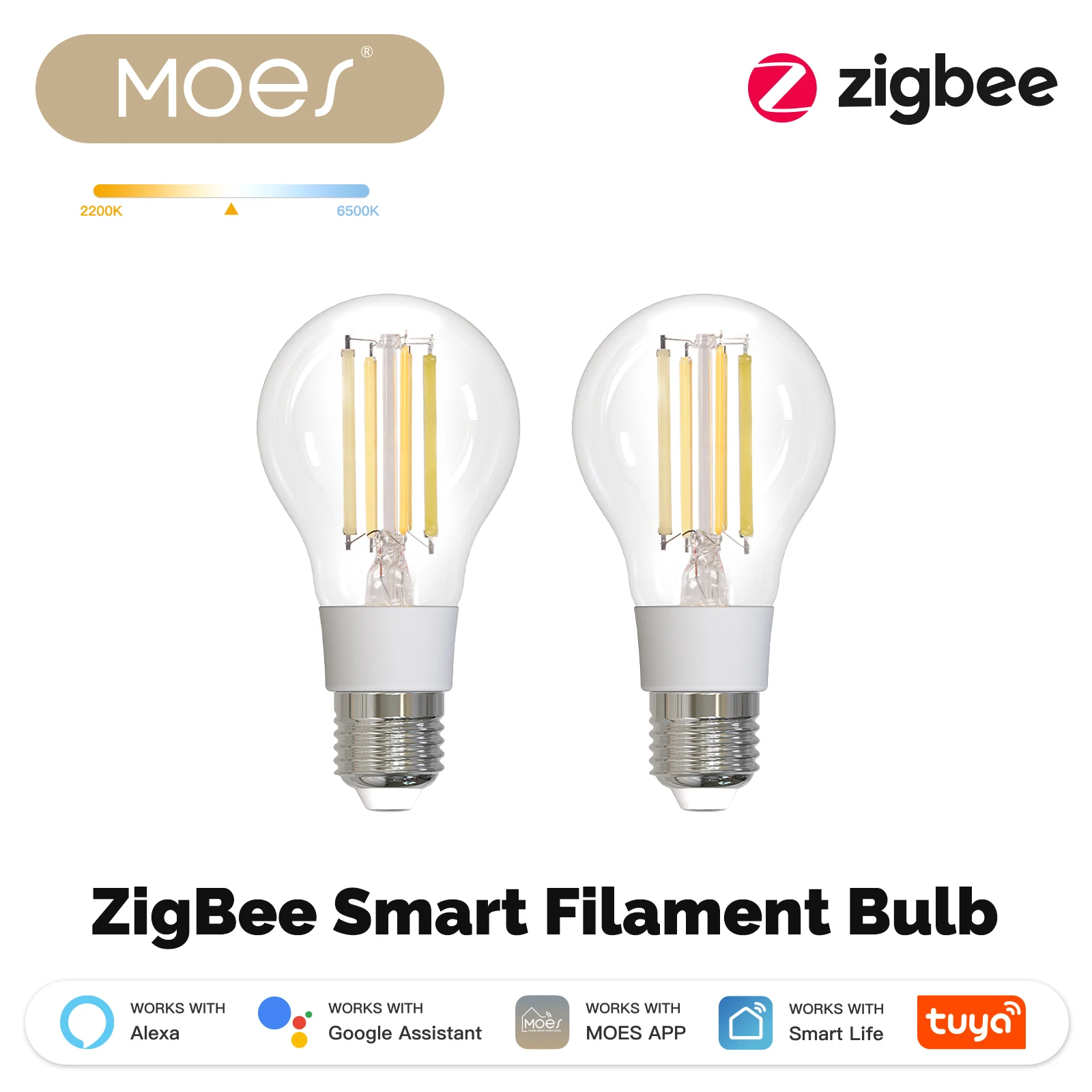 MOES ZigBee slimme gloeilamp Licht uw huis gemakkelijk met scène E27 Energiebesparend Licht aanpassen per tijd 7W Tuya APP-bediening