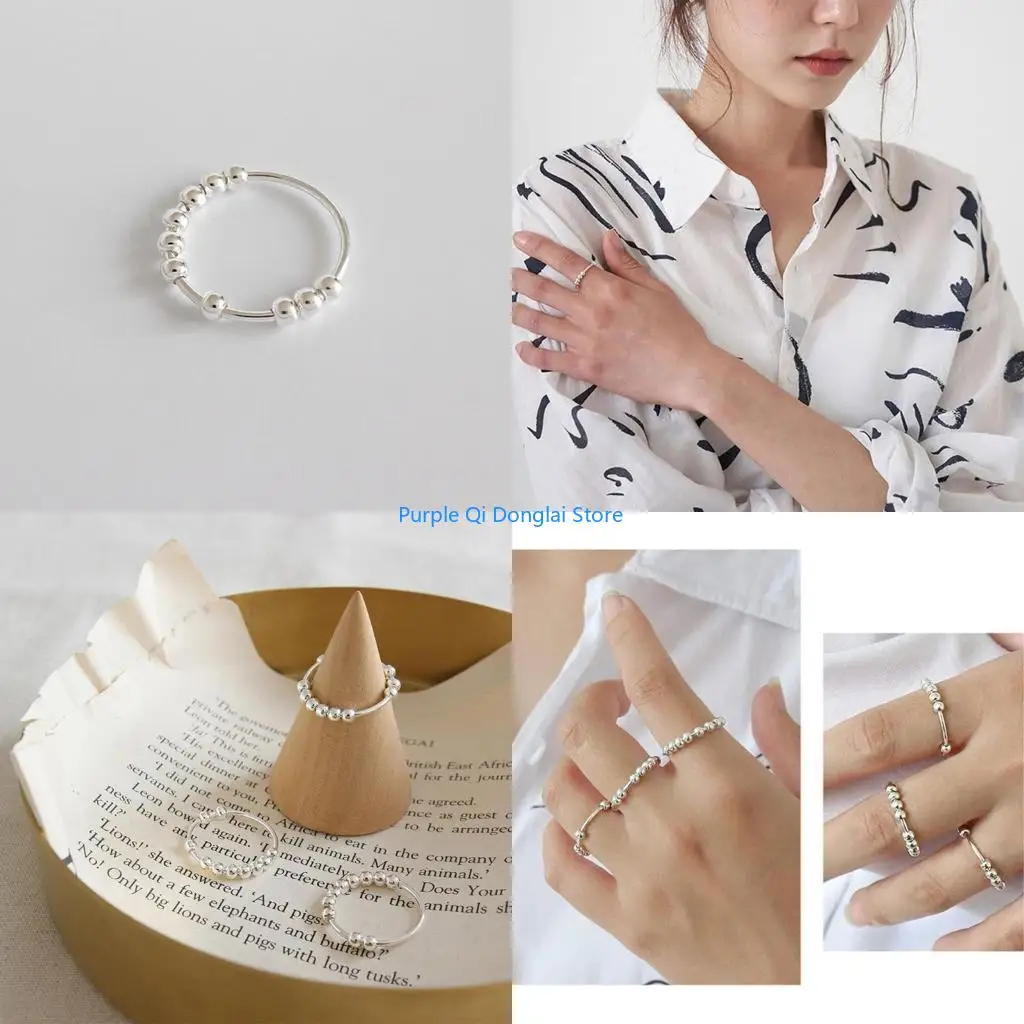 L21E Anti Anxiety Ring Women Men Rings Spinner Beads Rings Anxiety Worry Peace Rings Relieving Stress Bands