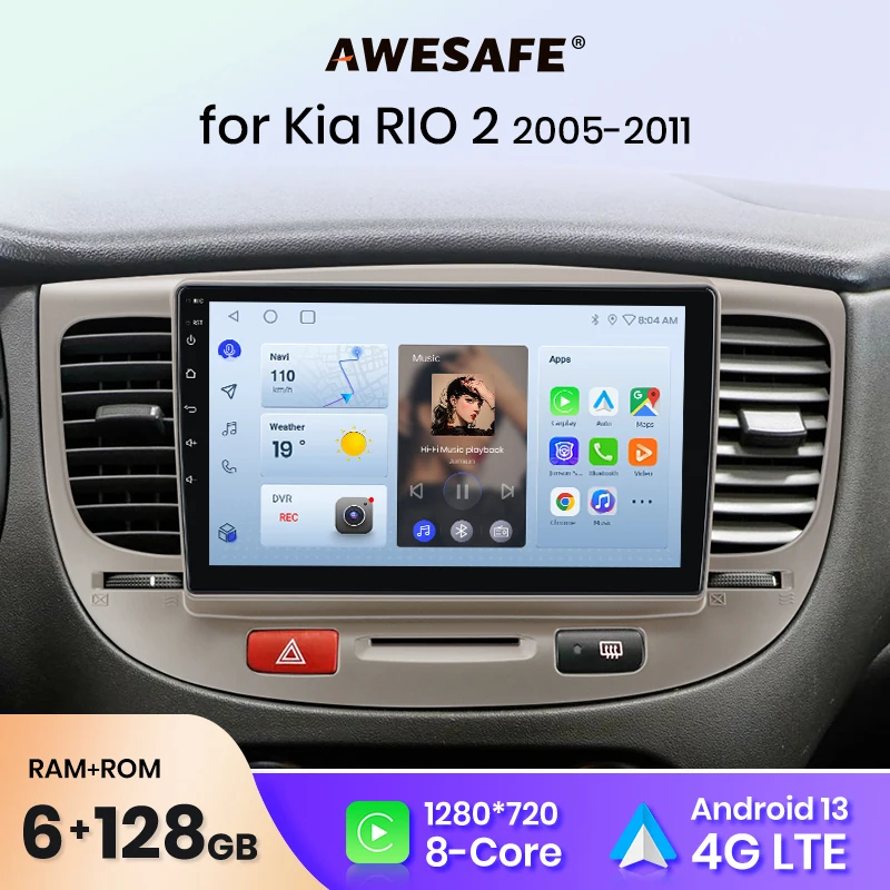 AWESAFE For Kia RIO 2 RIO2 2005 2006 2007 2008 2009 2011 Car Radio Multimedia Navigation 2din Android Autoradio CarPlay Stereo