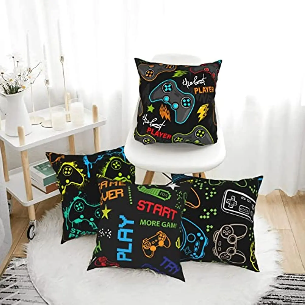 Set of 4 Gaming Gamer Gifts Pillow Cover Game Controller Throw Pillows Case Cushion Cover Decor for Boys Room Bedroom Sofa Couch