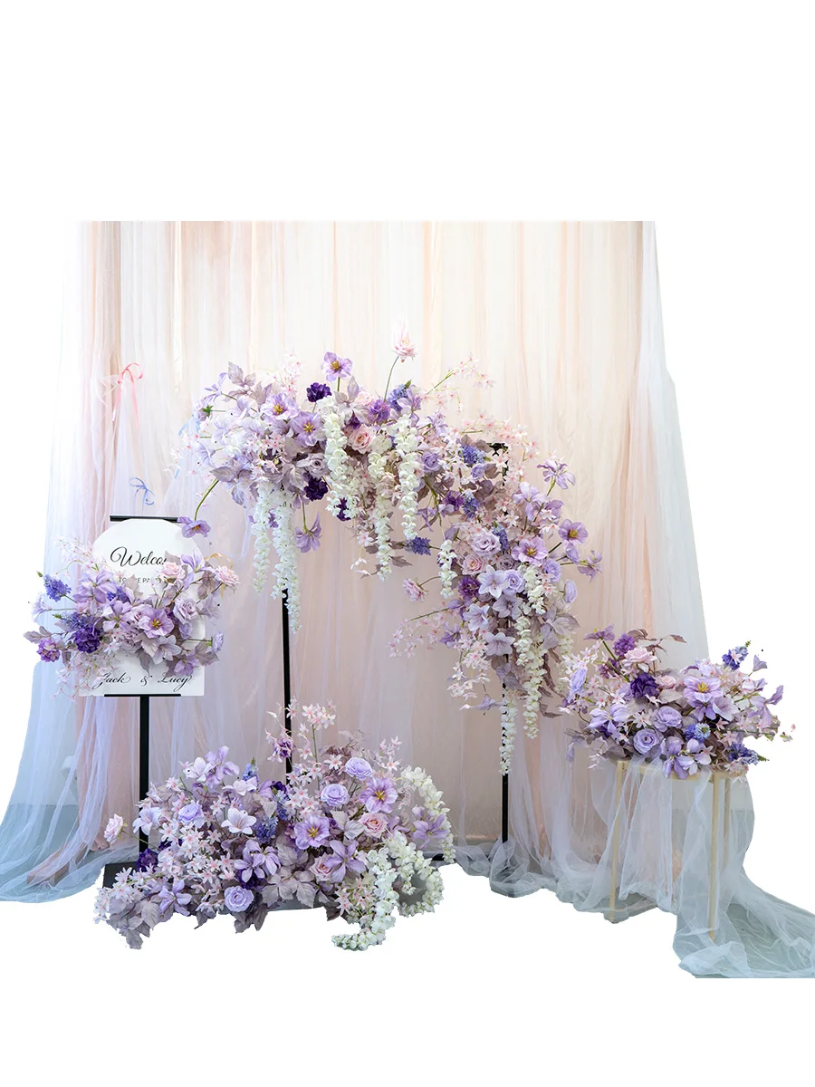 Purple wedding background decoration arch floral arrangement, European-style photo Internet celebrity floral