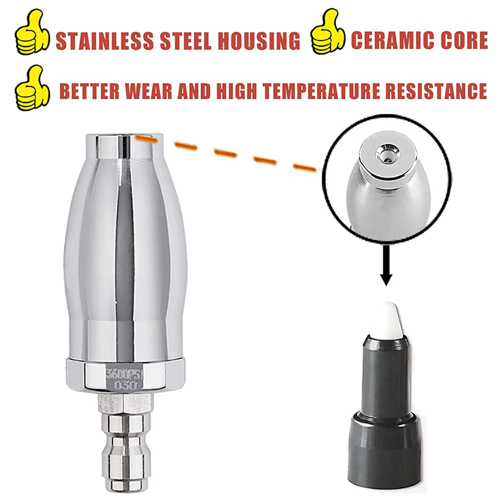 

Flash Trend 2X Turbo Nozzle For Pressure Washer,Rotating Nozzle For Hot And Cold Water,1/4 Inch Quick Connect,Orifice 3.0, 3600