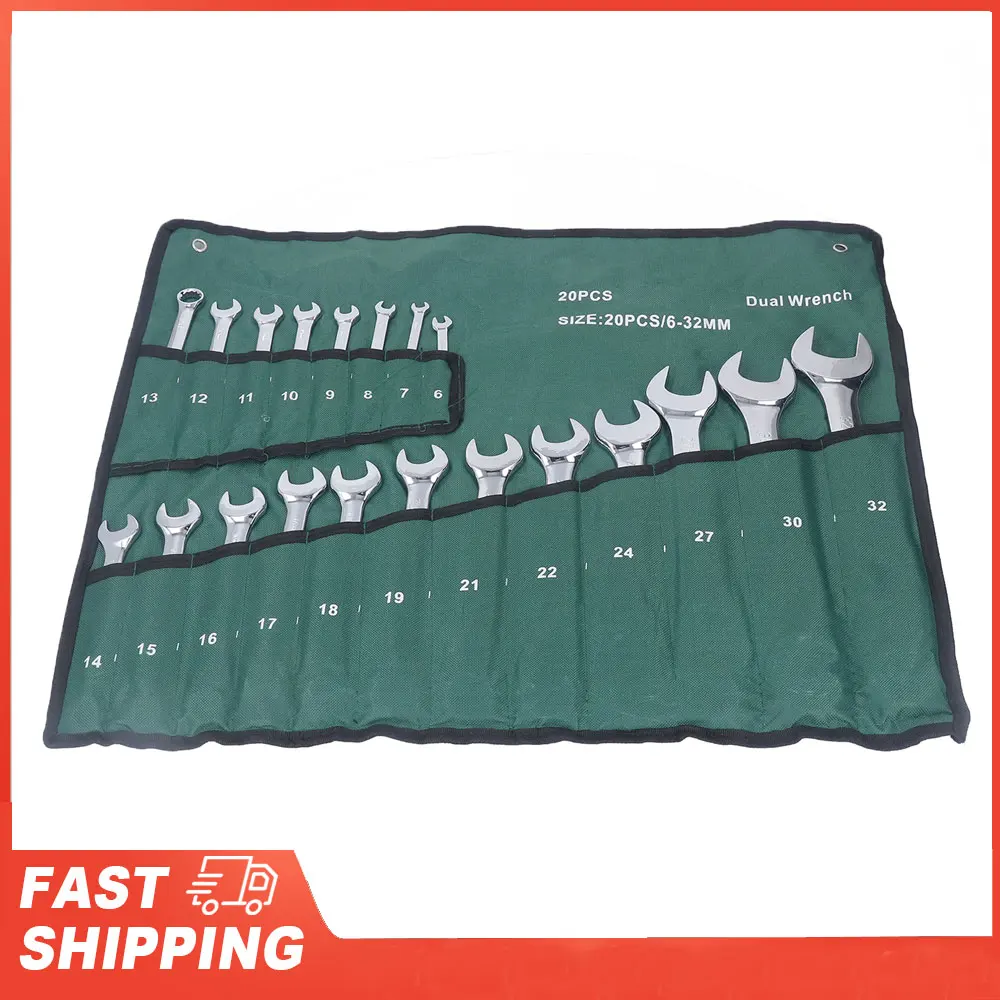 20Pcs Dual-head Combination Wrench Set Metric CRV Steel Spanner Chrome Plated Dual Wrenches Hand Tool 6-32mm