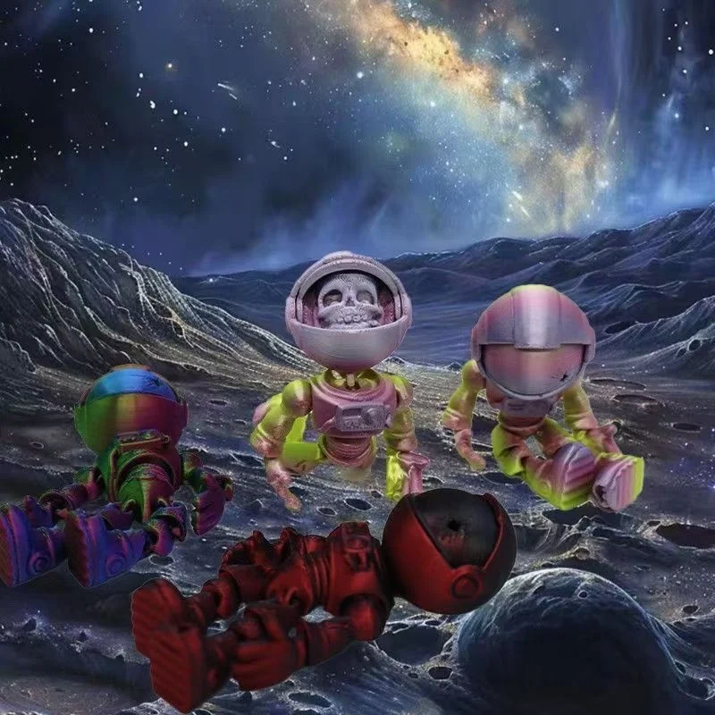 New 3D-Printed Articulated Skeleton Astronaut Figurine - Movable Joints, Sliding Helmet, Space-Themed Collectible for Home Decor