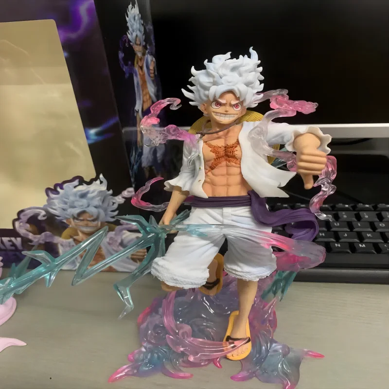 One Piece Nika Luffy Figure Sun God Stepping On The Clouds Holding Thunder And Lightning - Fifth Gear Awakening Animation Model