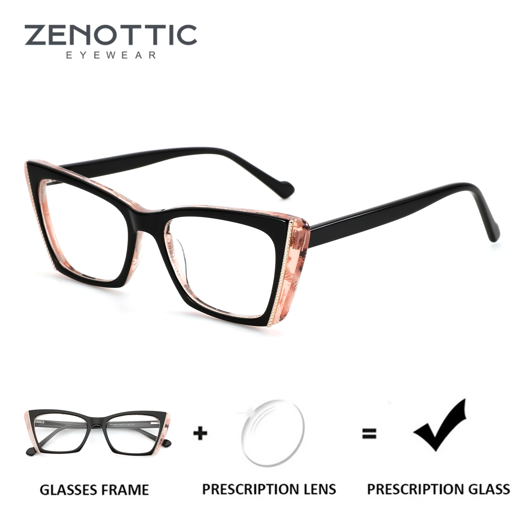 ZENOTTIC（S Size）Acetate Butterfly Graduated Progressive Multifocal Glasses Anti Blue Light Myopia Lenses Woman