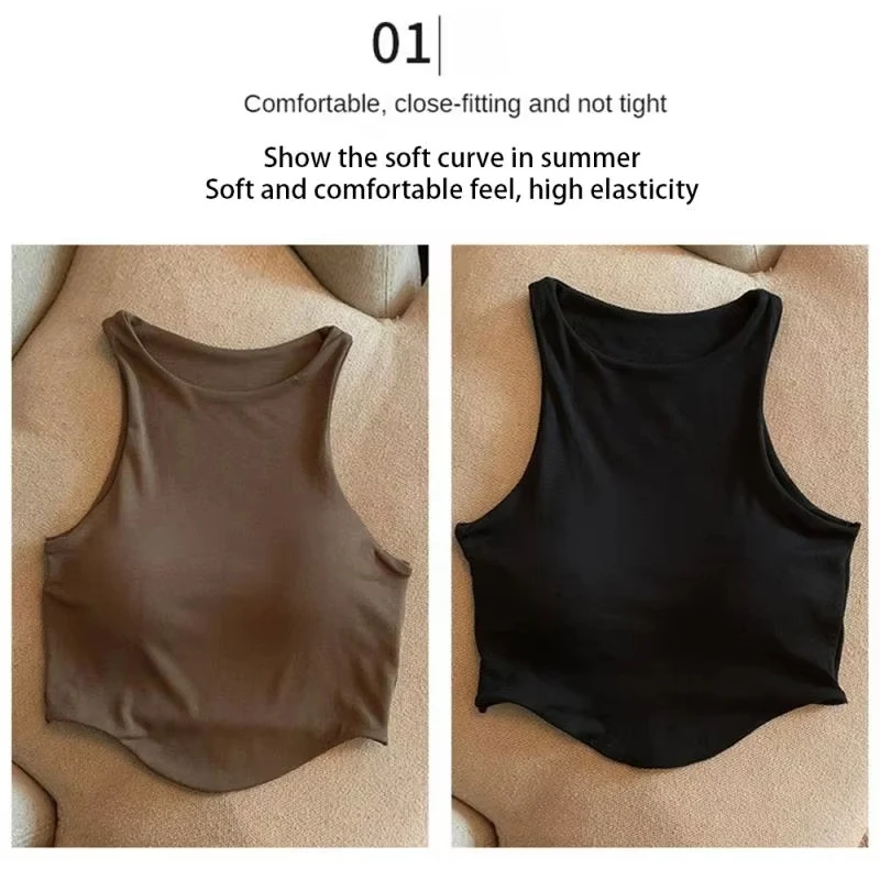 

Summer Women Vest Tank Tops Fashion Solid Color Sling Sleeveless Top with with Padded Short Sports Yoga Gym Bra Summer Crop Tops