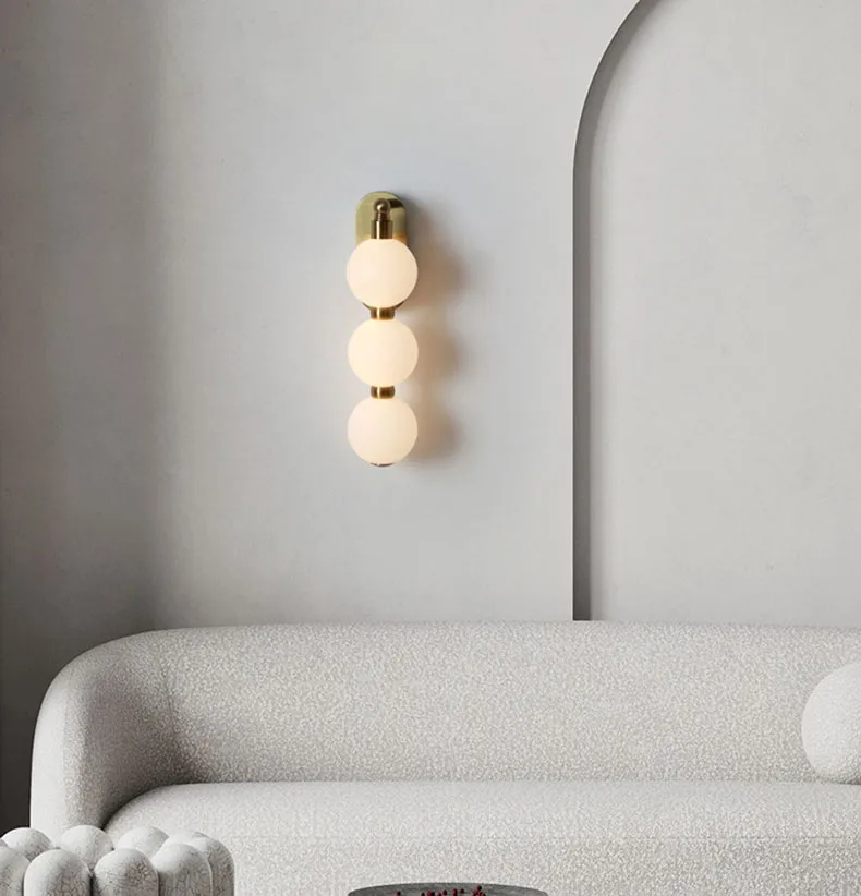 White Acrylic Ball Wall Lights Changeable Dimming Gold Metal
