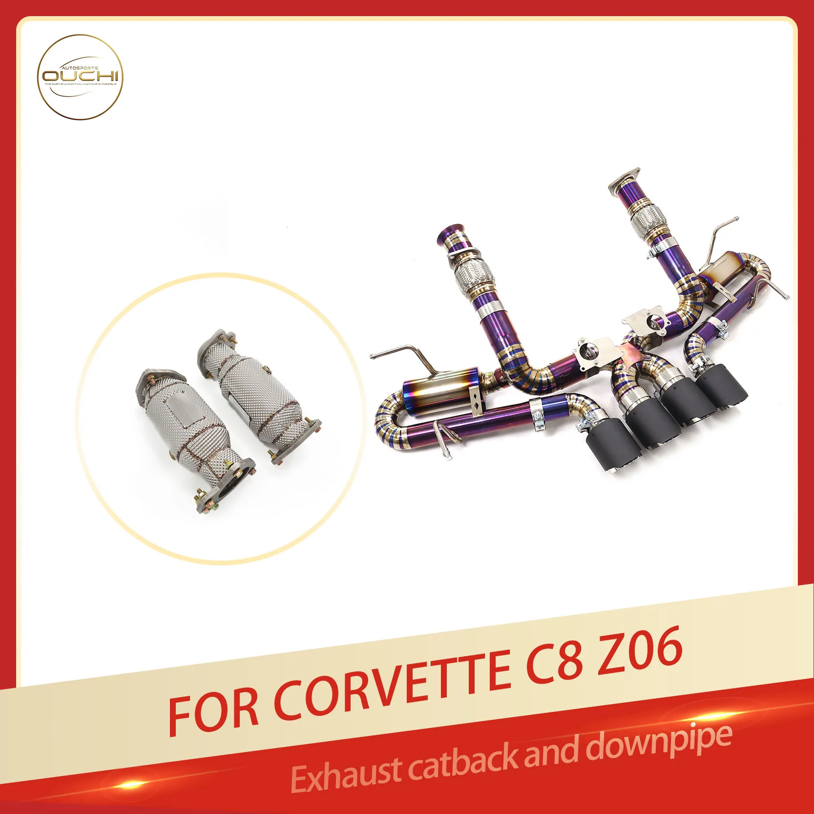 

OUCHI Factory Direct Sales SS304 Downpipe for Corvette C8 Z06 5.5L V8 TC4 Exhaust Catback With OEM Valve Muffler Matte Tips