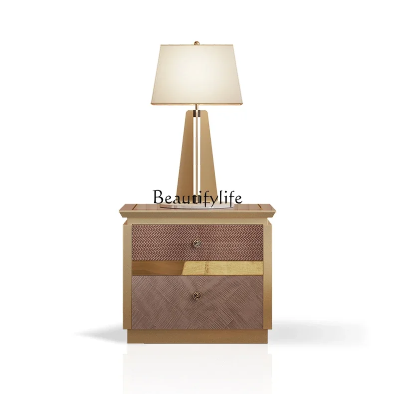 

13Light luxury square solid wood bedside table Light luxury modern simple high-end bedside locker