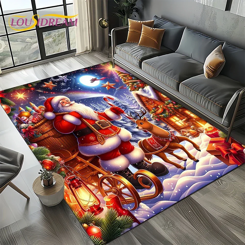2025 Merry Christmas Tree Santa Claus,New Year Fairy Tale Gift Carpet Rug for Home Bedroom Sofa Doormat Decor,Non-slip Floor Mat