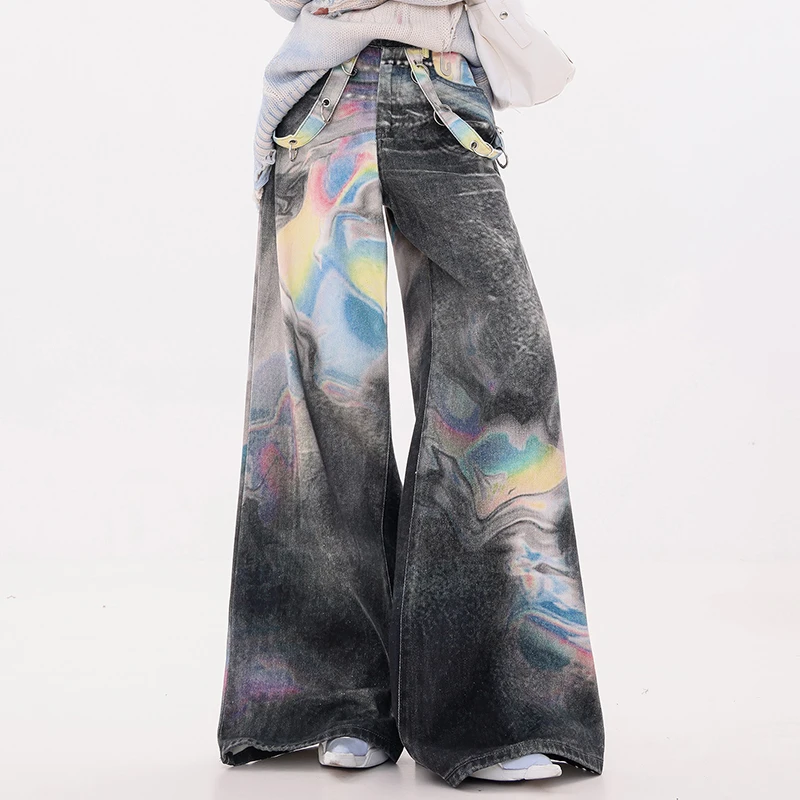 2026 New Arrival Spring European Style Women Ankle-length Pants Jeans Button Fly Waist Loose Cotton Denim Wide Leg Jeans T212