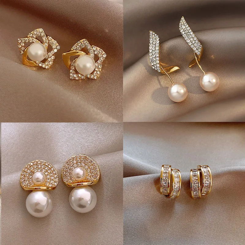 Luxury Gold Color Super Fairy Zircon Pearl Drop Earrings for Women Girl 2023 Elegant Earring Fashion Jewelry Wholesale Gift