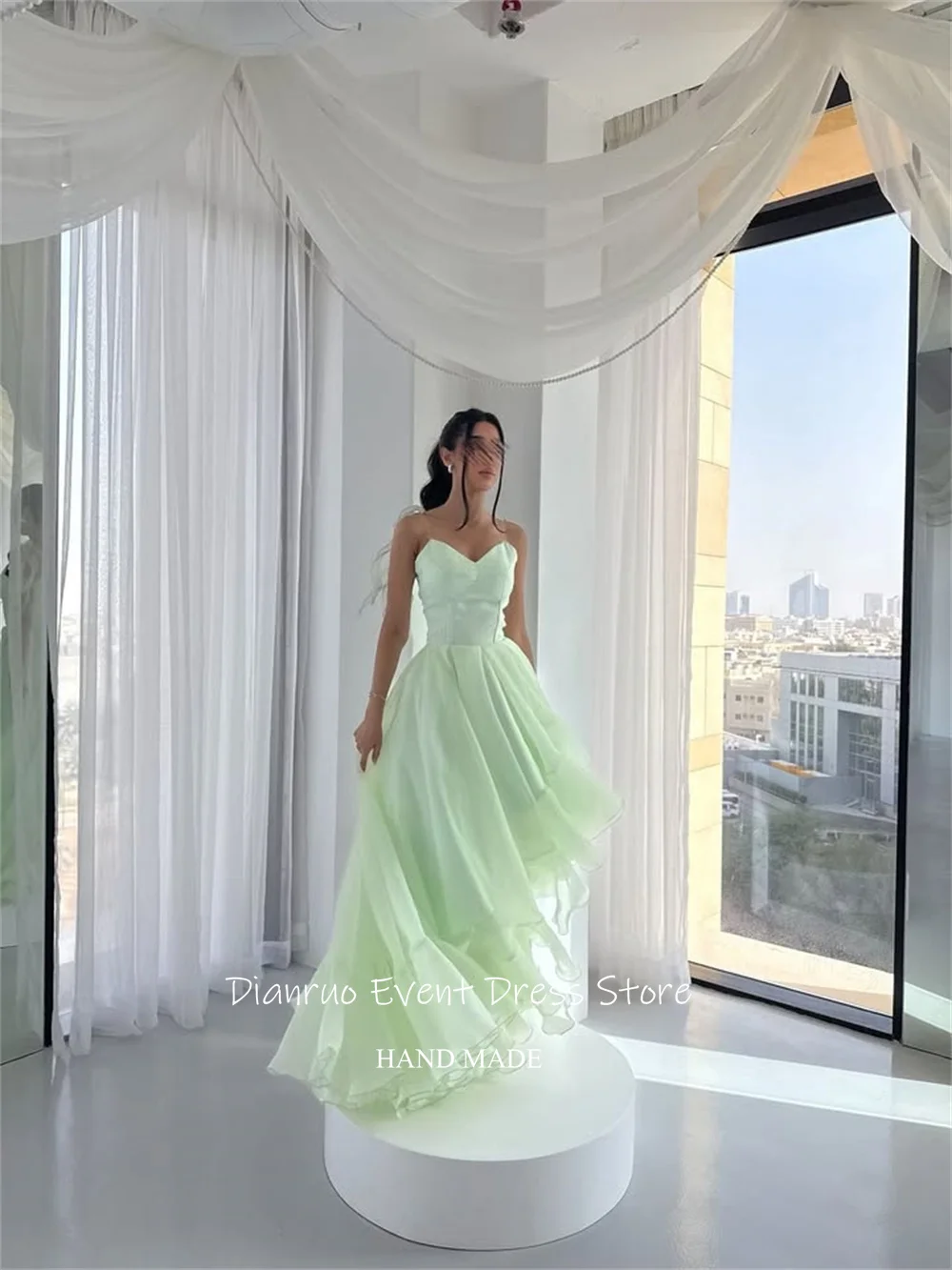 Dianruo hortelã verde organza vestidos de noite querida feminino robe soirées assimétrico babados vestido de festa de casamento personalizado