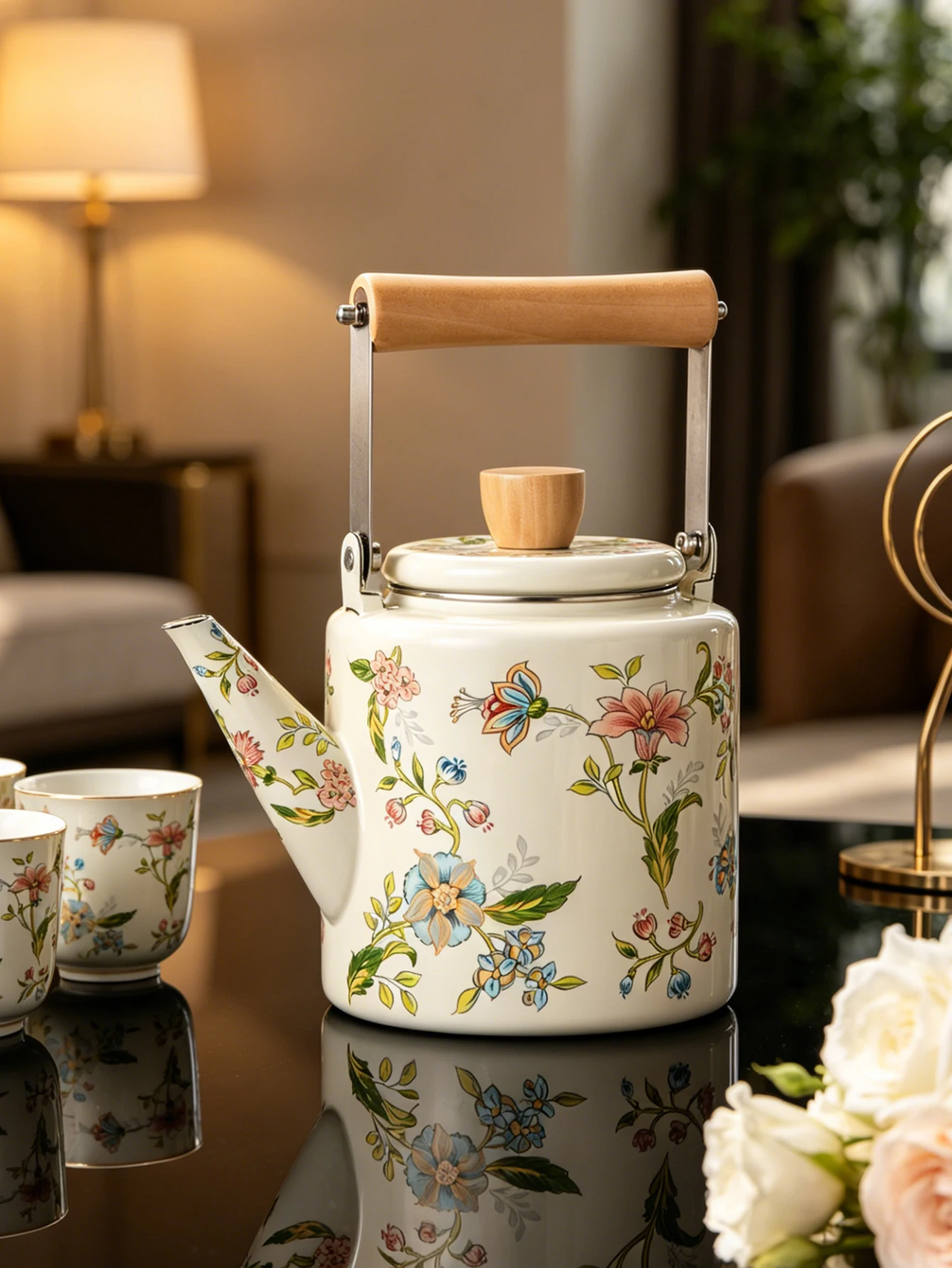 1pc 2.0L Tall Enamel Kettle - Vintage Stovetop & Induction Cooker Water Boiler for Hot & Cold Water