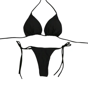 مثير نسائي ملابس السباحة ثونغ بيكيني مجموعة الجانب الدانتيل ضمادة الرقبة ربطة عنق الاستحمام قابل للتعديل ملابس البحر بيكيني ملابس داخلية صلبة 2024 أعلى 8 مبيعات بيكيني غير لائقة - رقم 4