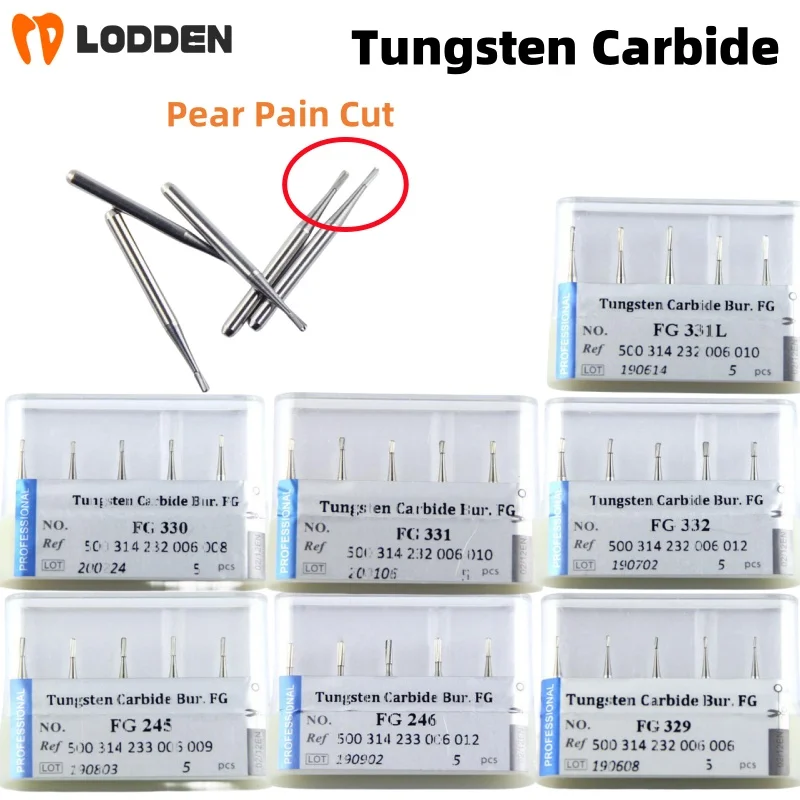 

Tungsten Carbide Burs Dental Grinding Tools for 1.6mm FG high Speed handpiece Pear Plain Cut Durable and Valuable 19mm