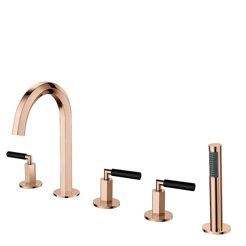 HOMEDEC High Quality Polished Gold Dual Handle Modern Bathroom Shower Sets Brass Basin Faucet 5-Piece Massage Ceramic
