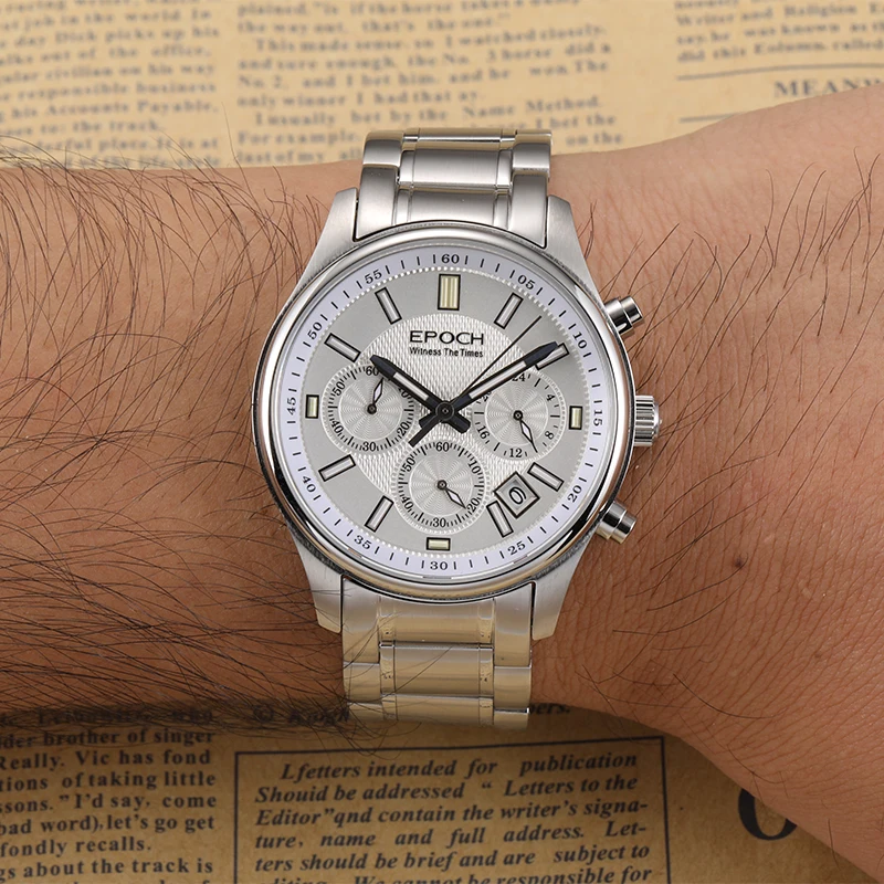 عصر الرجال ساعة كرونوغراف 40 مللي متر الرياضة الساعات كوارتز ساعة اليد مضيئة 100 متر مقاوم للماء الياقوت مرآة تاريخ الثلاثي ويندوز #5