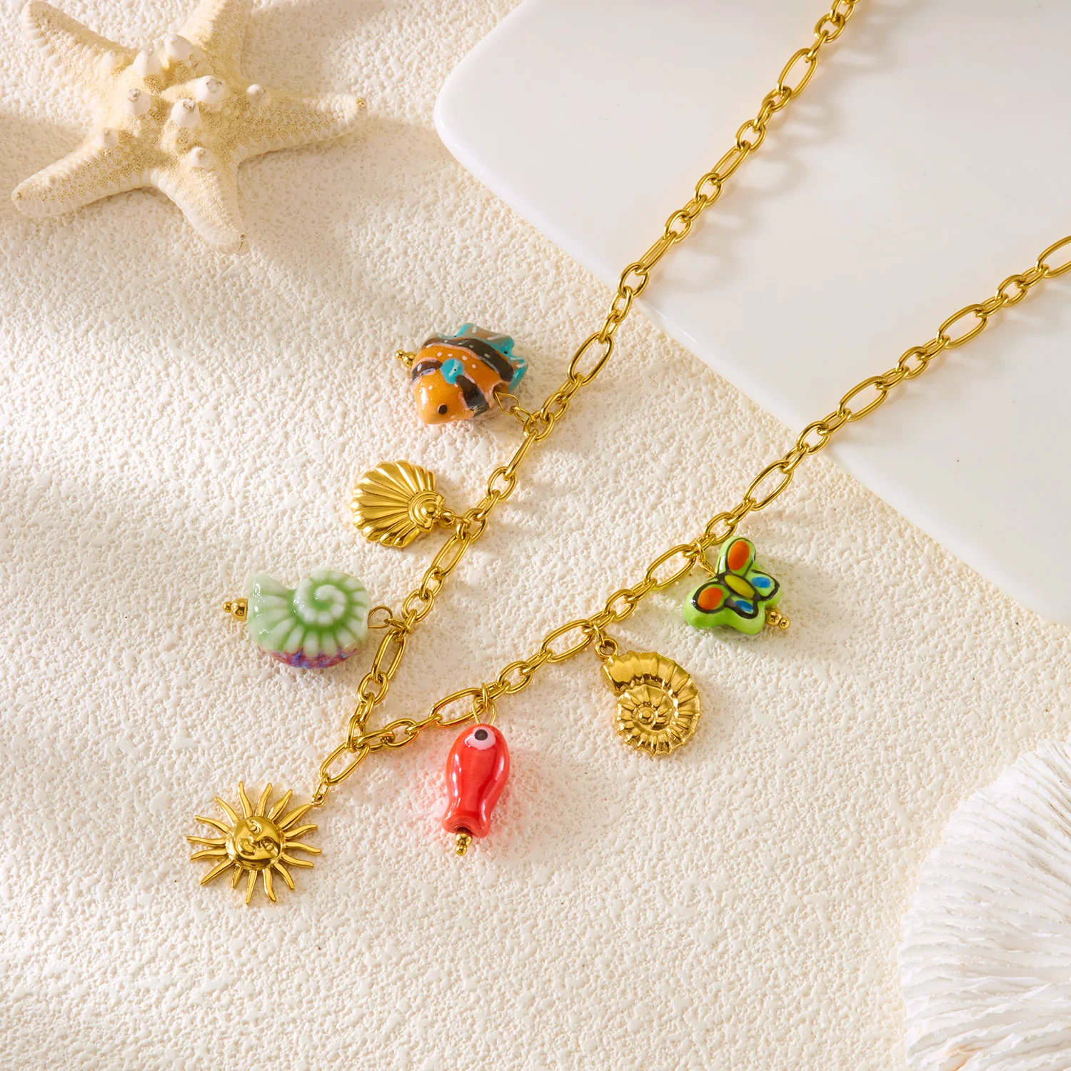 Mode Edelstahl Metall Conch Halsketten für Frauen Nette Shell Quaste Keramik Fisch Halsketten Party Täglichen Schmuck Geschenke – Detail 22