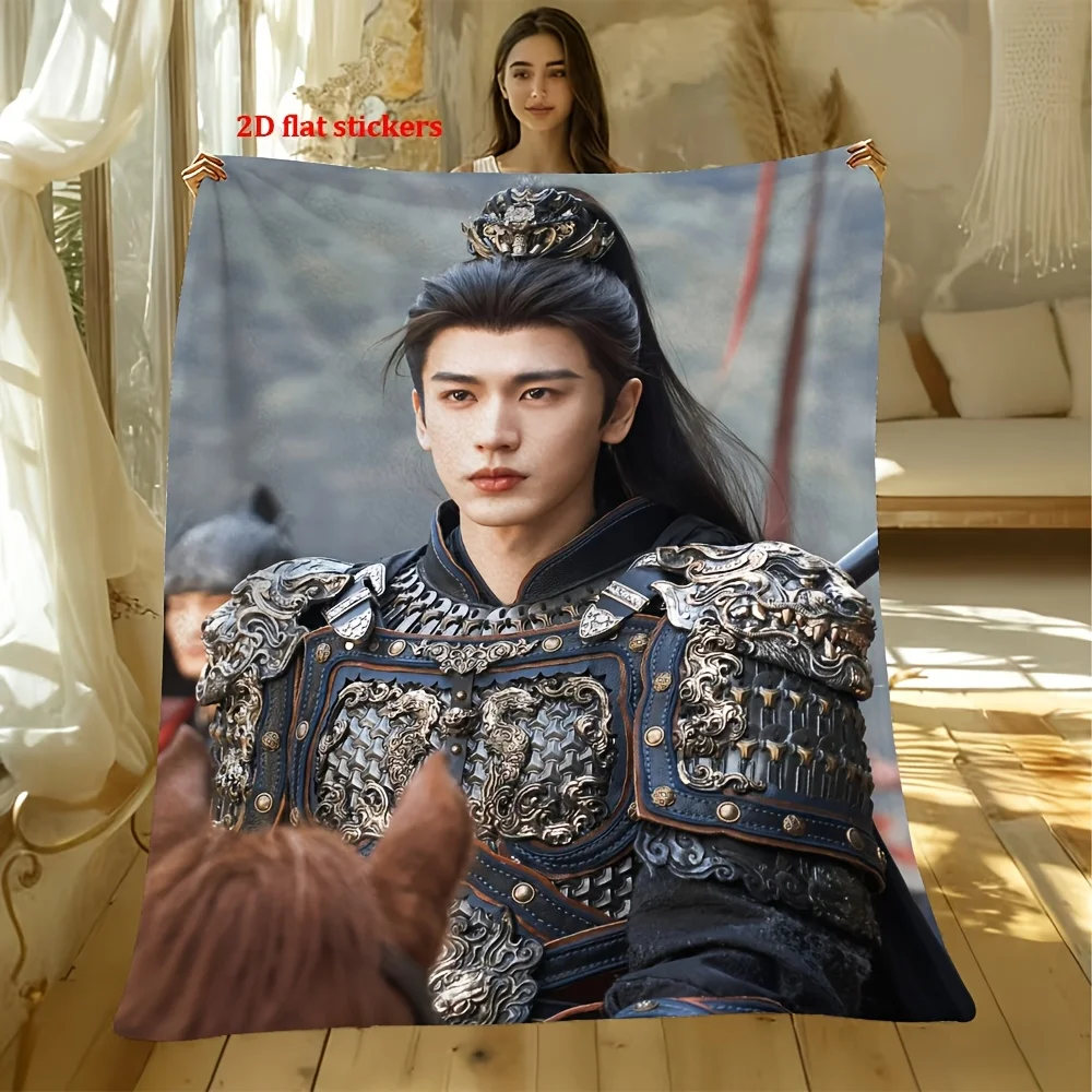 High Quality Polyester Character Print Throw Blanket Wuxia Fantasy Couple Portrait Asian Aesthetic Home Decor Cozy Fleece Gift M