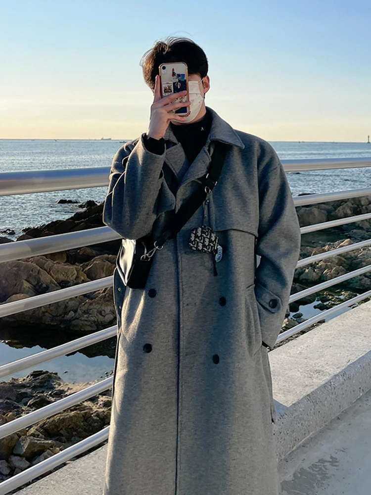 

MRCYC Men's Woolen Coat Mid-Length Thickened Winter Korean Style Loose Fit Fashionable Windbreaker Jacket for Children