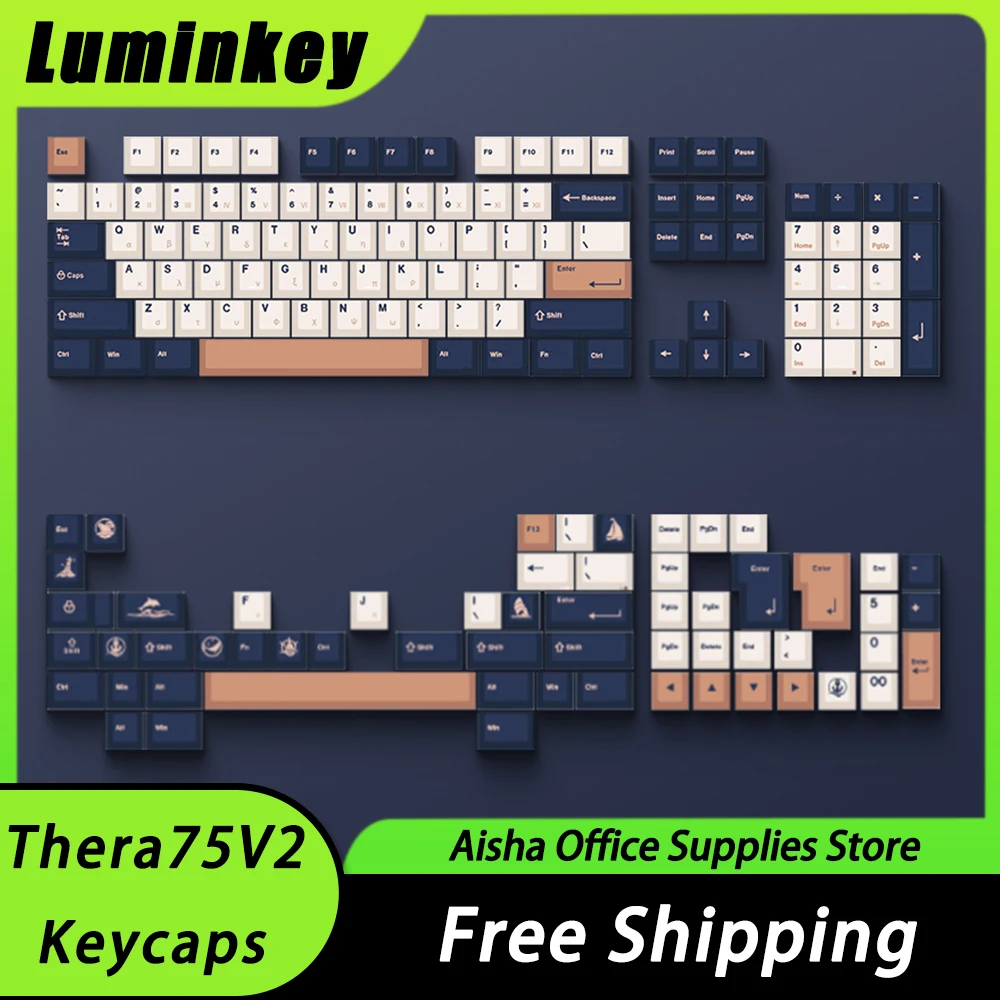 

Механическая клавиатура Luminkey Thera75V2, колпачки клавиш с высотой вишни PBT, колпачок клавиш, термосублимация, 163 клавиш, ПК, технические подарки