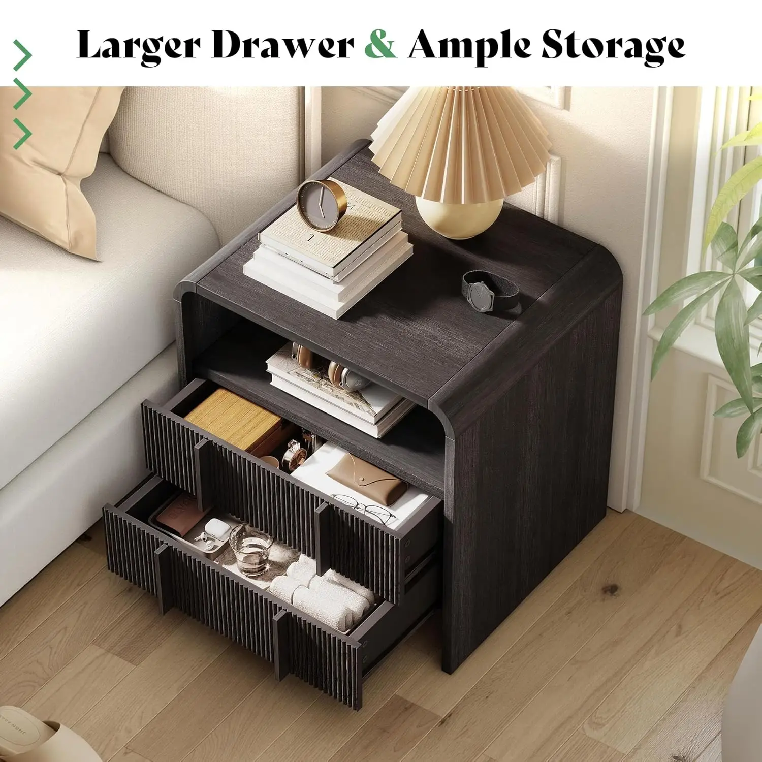 3-Piece Modern Fluted Bedroom Furniture Set, 48" Tall 5-Dresser & 2-Drawer Nightstands Set of 2 with Pine Handles &, Customized - view 6