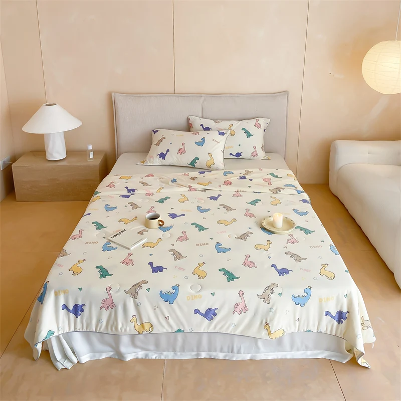 Cartoon Dinosaur Summer Quilt Kids Boys Lightweight Air Conditioning Quilts Soft Breathable Washable Multi-function Thin Blanket