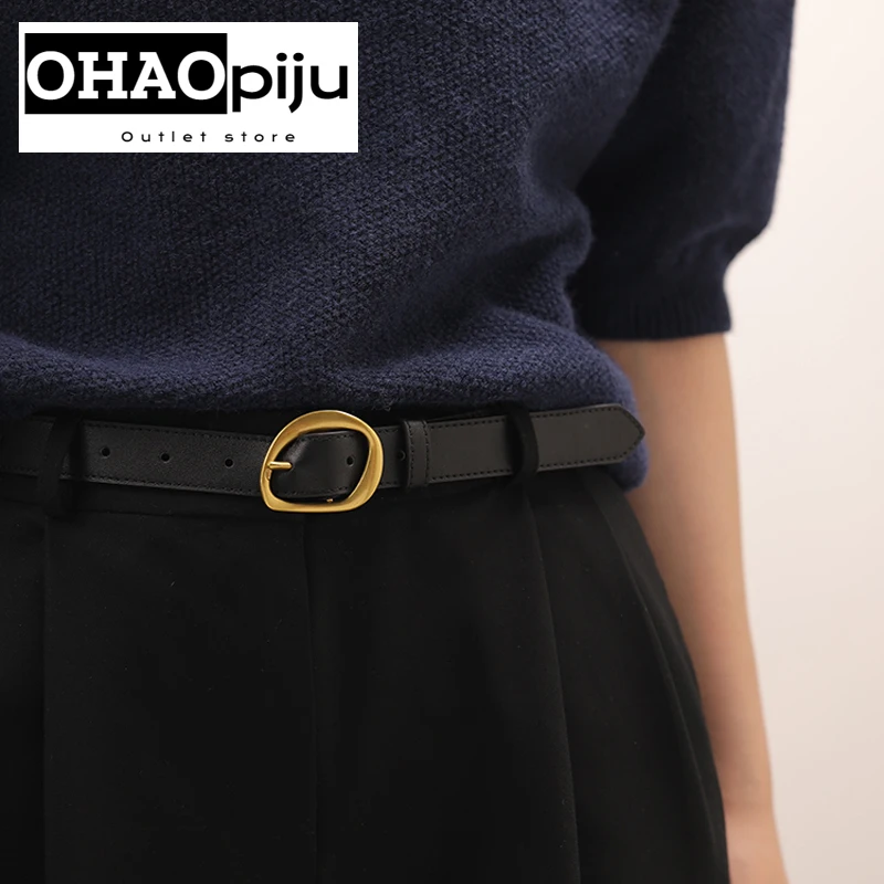 

OHAOPIJU 2024 New Luxury Designer Women Belt 2.3cm Leather Female Fashion Metal Belt Buckle Waistband High Quality Trend Belt