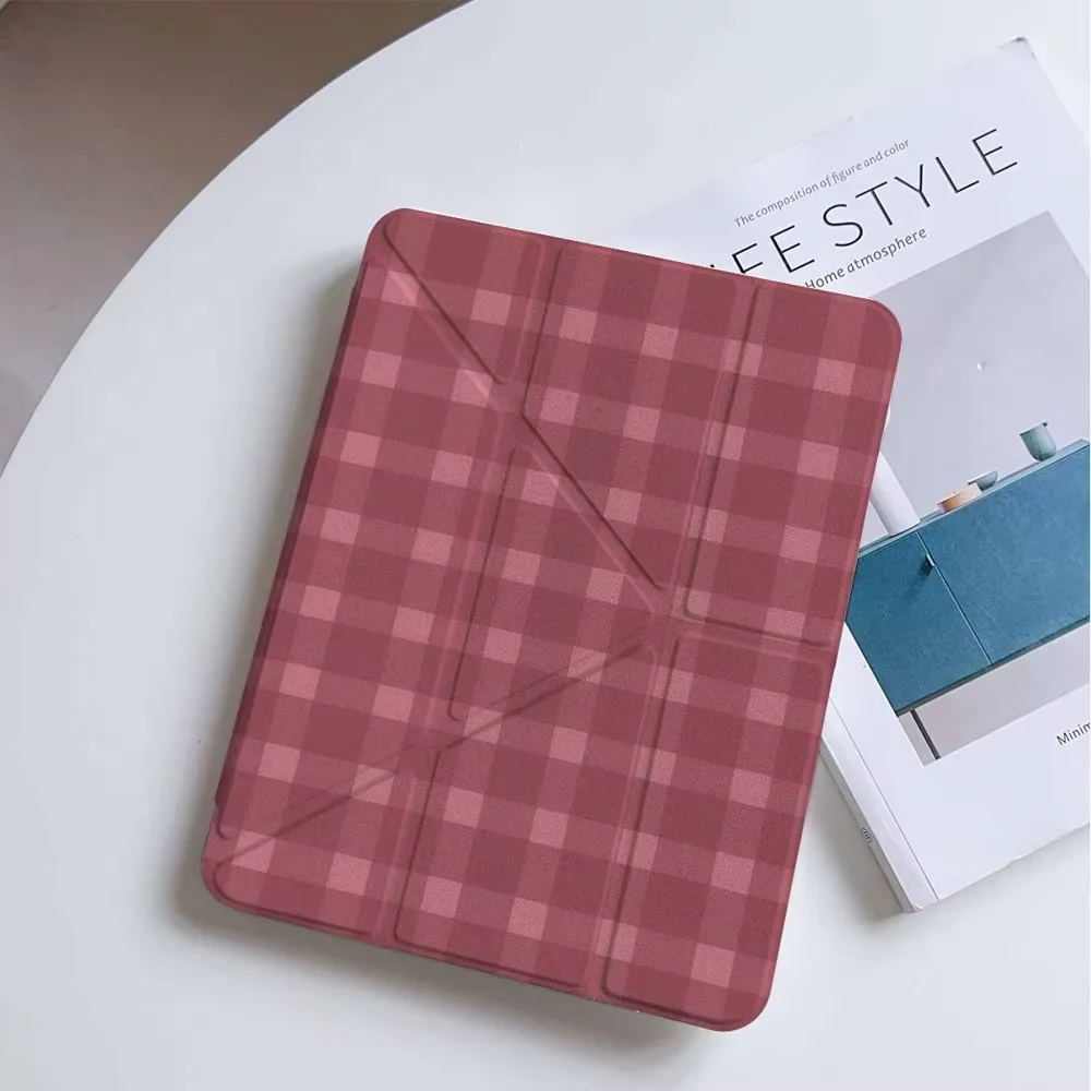 Pink Gingham Check PlaidCover For iPad Pro 11 12.9 13 M4 M5 10.2 Air 456 Funda for Samsung Tab A8 A9 A11 S6 S7 S8 S9 S11 Cover