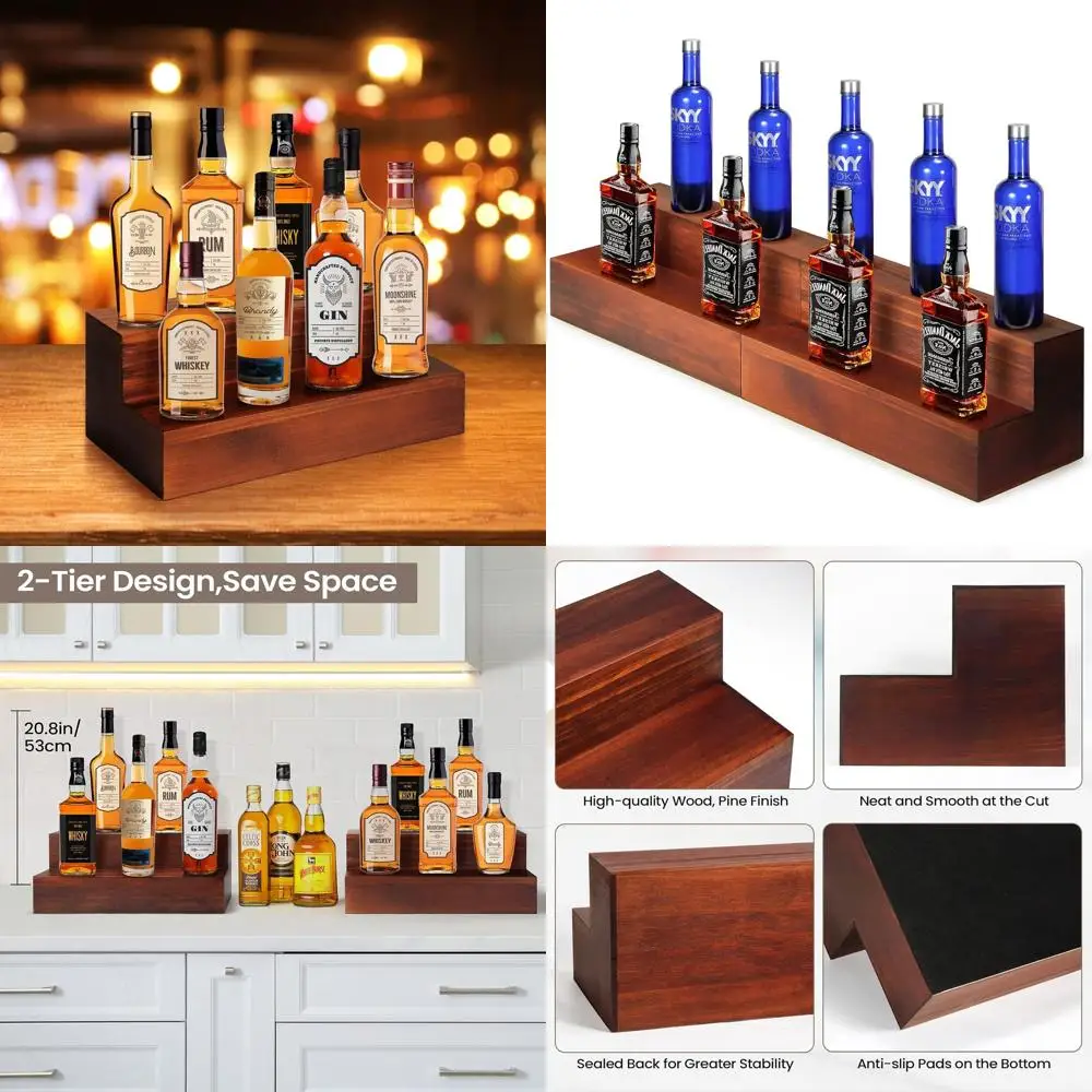 

Двухуровневая деревянная полка для бутылок с алкоголем, 16 дюймов, подходит для домашнего или коммерческого использования