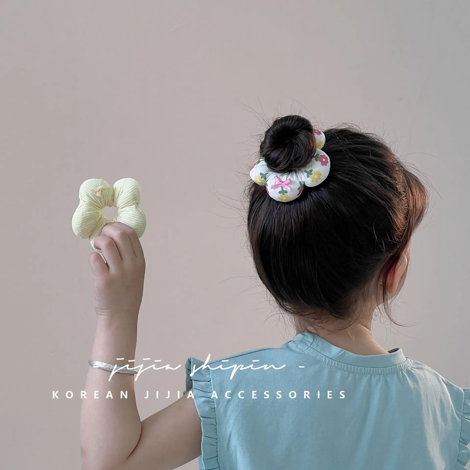 

2PCS Floral Scrunchie Hair Ties Bow Knot for Girls Kids Kawaii Baby Headband with Lace Y2K Style Bun Accessories