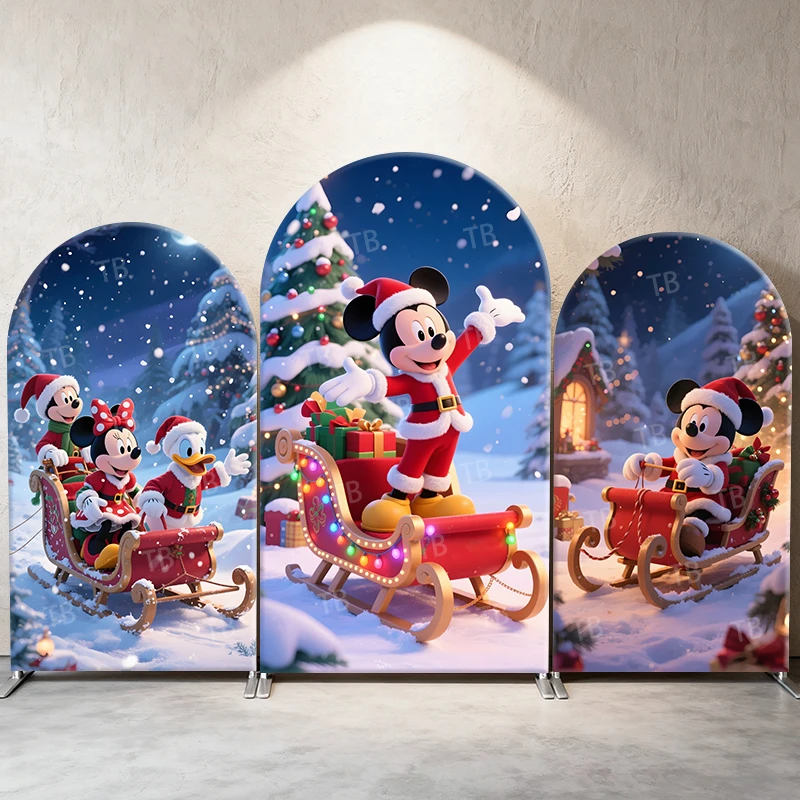 

Disney Christmas Theme Arch Backdrop Cover Mickey Minnie Photograph Background for Birthday Party Event Decor & Photo Booth Prop