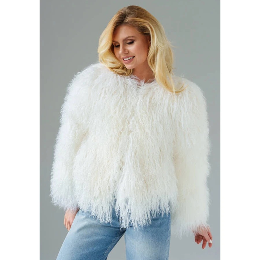 

Natural Sheep Fur Coat Warm Winter Curly Lamb Fur Coat White Genuine Mongolian Coat High Quality Warm Real Fur Jackets