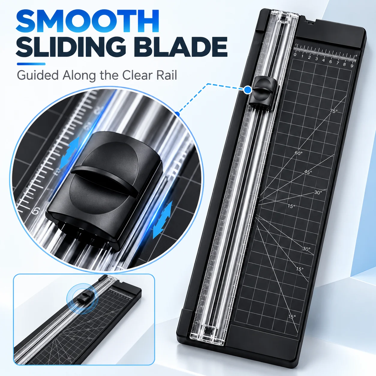 Portable Paper Cutter, Sliding Paper Trimmer with Measurement Grid, Compact Cutting Tool for Scrapbooking, Cards, Photos and Cra