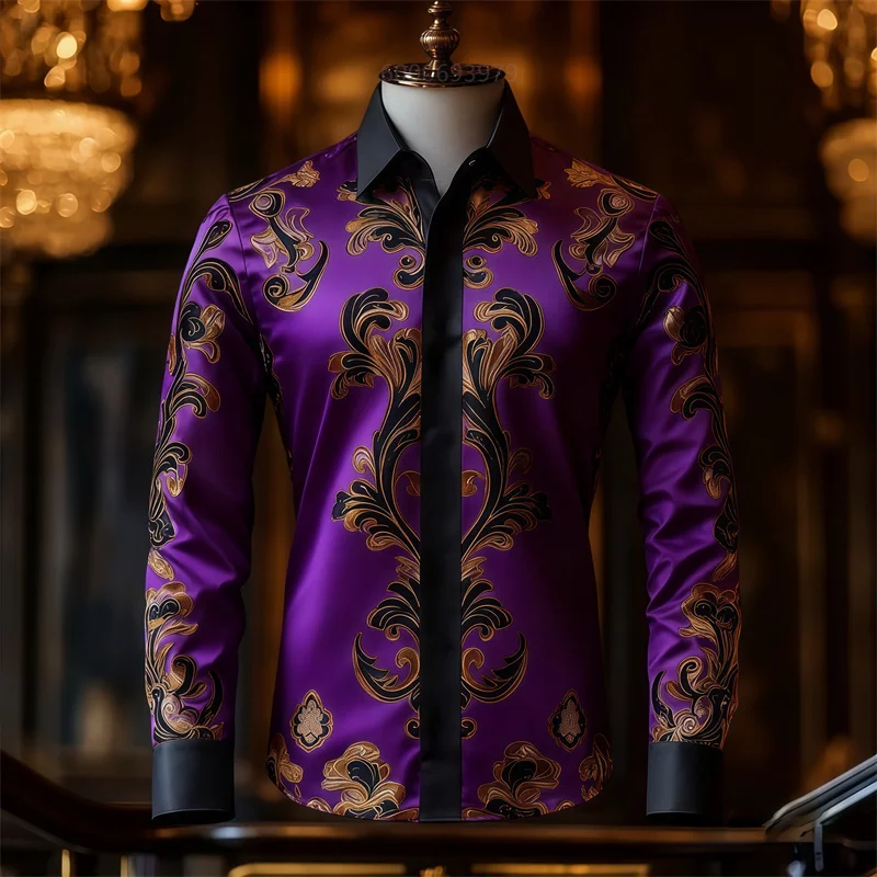 

2026 New Men's Exquisite Floral Ethnic Style Shirt, Retro Long-Sleeve Shirt, Casual Autumn/Winter Collared Button-Up Shirt