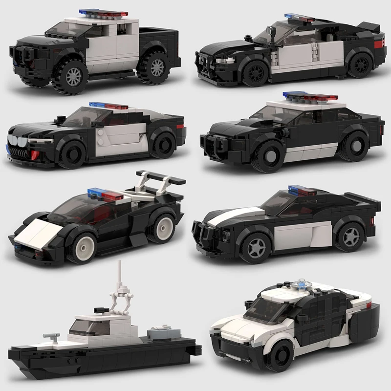 

MOC Police City Car Set M5 M8 PT Boat Model Building Blocks Defend City Rescue Vehicle Bricks Toys DIY Gifts For Children Boys