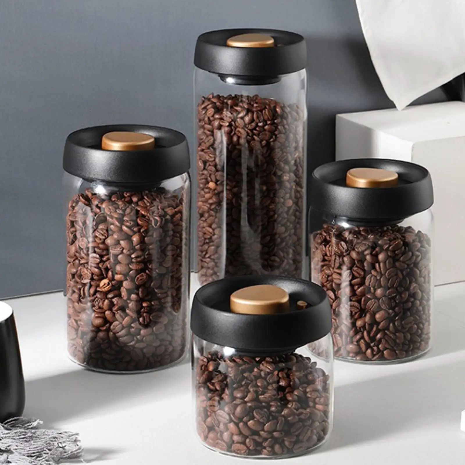 

Transparent Glass Vacuum Food Storage Canister Airtight Glass Jars for Beans