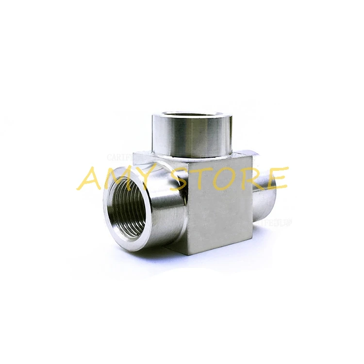 SS304 الفولاذ المقاوم للصدأ عالي الضغط للخدمة الشاقة ، 3 اتجاهات ، 1/8 "1/4" 3/8 "1/2" أنثى BSPT ، وصلات مواسير ملولبة