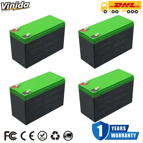 VINIDA 1/2/4Pack 12V 7Ah Lithium Ion LiFePO4 Deep Cycle Battery 2000+ Cycles Rechargeable Battery for Solar/Wind Power, Scoote