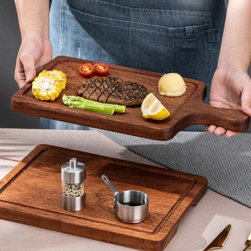 Household Steak Plate European Western Food Plate Creative Snack Dish Pizza Plate Solid Wood Food Tray，Rustic Serving Board